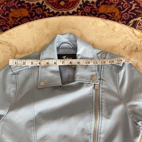 Thyme Maternity & After Baby Blue Faux Leather Motorcycle Jacket - Picture 13 of 16